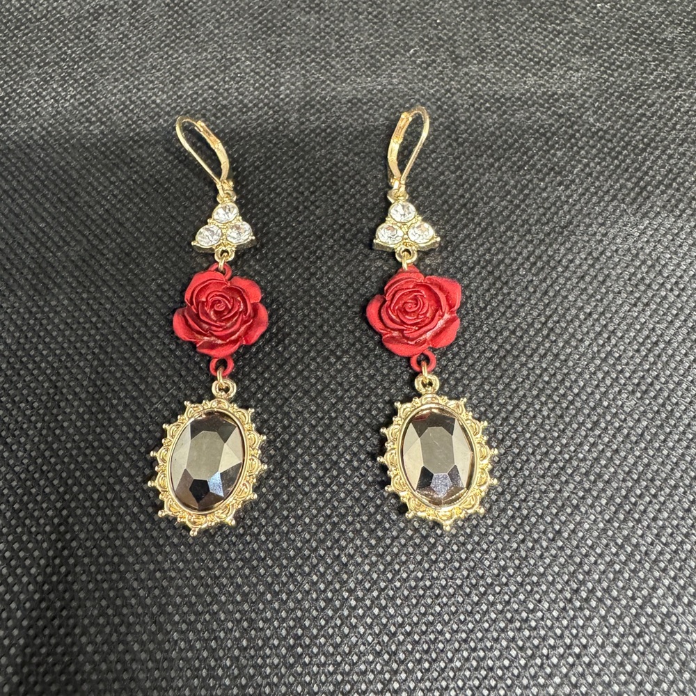 Guess Gold and Red Floral Drop Earrings